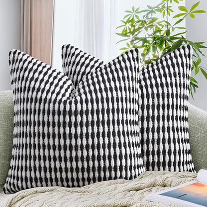 AmHoo Set of 2 Boho Chenille Pillow Cover,18 x 18-Inch Black - color: Black, size: 18" x 18" (Pack of 2)