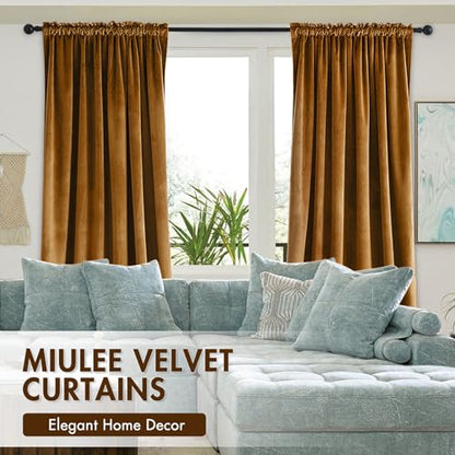 MIULEE Golden Brown Blackout Velvet Curtains Drapes 63 Inch Long 52"x63" - color: Golden Brown, size: 52"W x 63"L (Pack of 2)