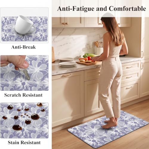 Kitchen Floor Mat 36x20in Waterproof Anti-Fatigue Kitchen Mats - color: Grey White Flowers