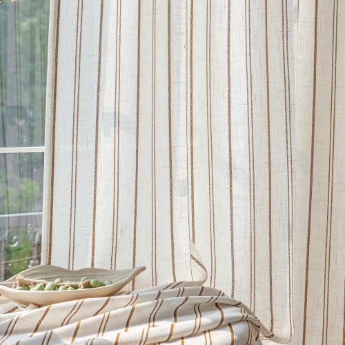 MYSKY HOME Light Brown Striped Linen Curtains for Bedroom 72 Inch 2 Pieces - color: Light Brown, size: 50"W x 72"L (Pack of 2)