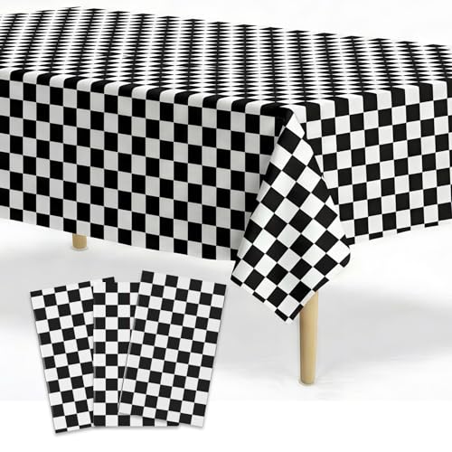 3 Packs Black and White Gingham Tablecloth, 54 x 108 Inch, Disposable Plastic Rectangle Table Cover, Checkered Table Cloth for Picnic, Birthday Party, Event Table Decoration, Party Supplies - color: Black Gingham