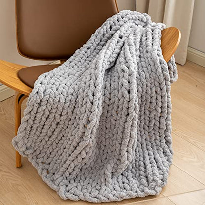 WESHIONGOO Chunky Knit Blanket Throw for Couch 40"×40" Light Grey - color: Light Grey, size: 40"x40"(Small Size Throw)