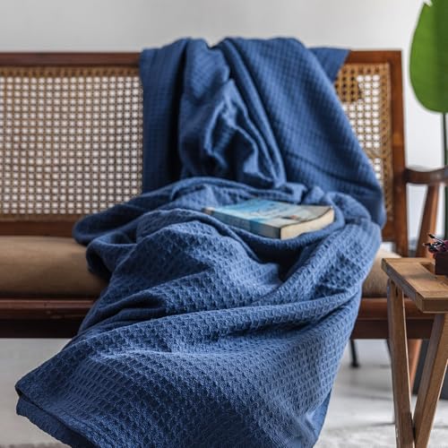 100% Cotton Waffle Weave Blanket for Hot Sleepers, Queen 92" x 90" - color: Navy, size: Queen(92"x90")