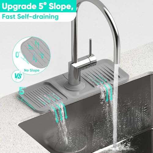 14.6'' Faucet Mat for Kitchen Sink [5°Slope Fast Self-draining] Kitchen Sink Splash Guard Silicone Kitchen Sink Faucet Mat Splash Guard for Kitchen Sink Area Tidy Splash Faucet Guard Draining Mat - color: Gray, size: 14.6" x 5.5"