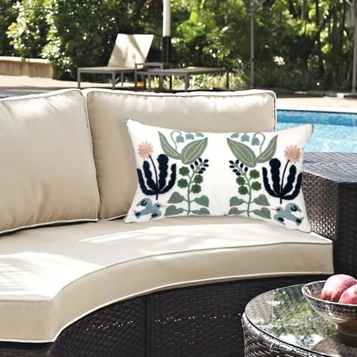 Alysheer Floral Embroidered Throw Pillow Cover 12"x 20", 1pc Blue Green - color: - Blue Green, size: 20" x 12" (Pack of 1)