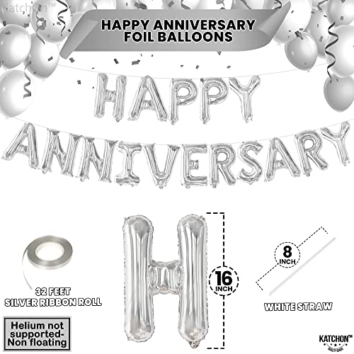 KatchOn Silver Happy Anniversary Balloons 16 Inch, Anniversary Decorations - style: Silver