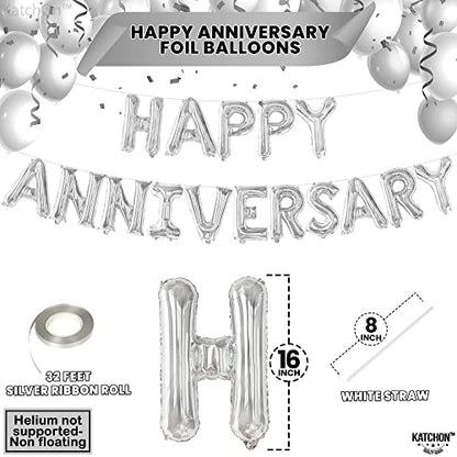 KatchOn Silver Happy Anniversary Balloons 16 Inch, Anniversary Decorations - style: Silver