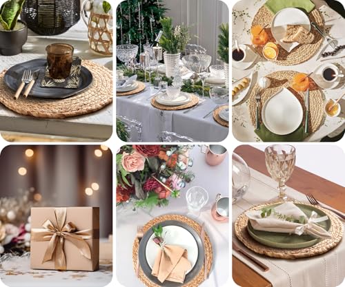 Aofmee 12 inch Round Woven Placemats Set of 10, Boho Rattan Place Mats, Natural Water Hyacinth Table Placemats, Farmhouse Weave Table Mats, Rustic Braided Wicker Charger Plates for Dining Table Decor - size: 12 Inch Set of 10