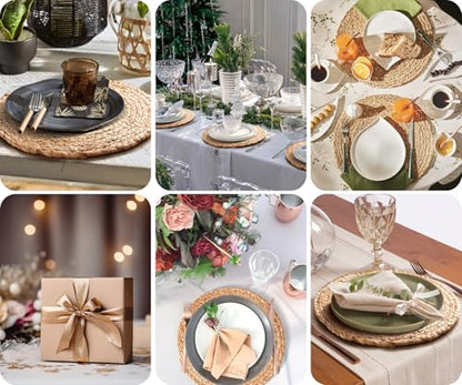 Aofmee 13.8 inch Round Woven Placemats Set of 6, Boho Rattan Place Mats, Natural Water Hyacinth Table Placemats, Farmhouse Weave Table Mats, Rustic Braided Wicker Charger Plates for Dining Table Decor - size: 13.8 Inch Set of 6