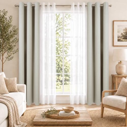 Layered Window Treatments Curtains for Bedroom, Living Room, 4 Panel Set - color: Beige, size: 37"W x 72"L (Pack of 4)