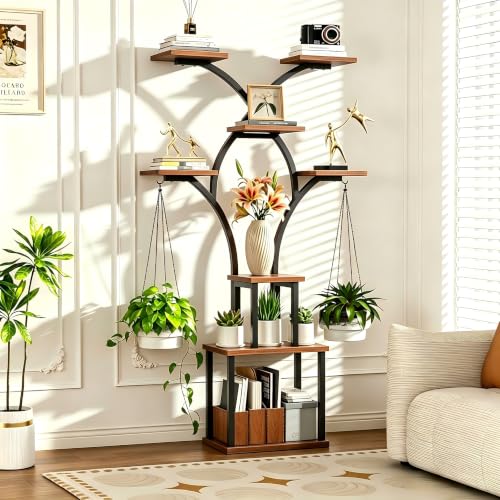 Elbourn Plant Stand Indoor with Grow Light - 8 Tiered 60" Plant Shelf - color: Brown
