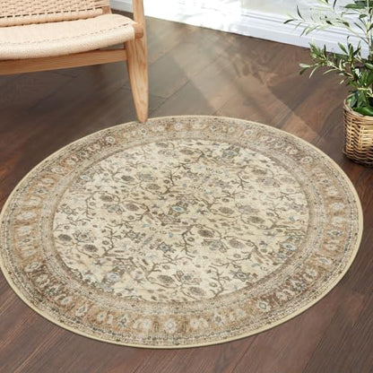 SIILOOM Washable 3ft Circle Round Rug, 3x3 Non-Slip Soft Circular Area Rugs - color: Beige/Brown, size: 3' (Round)