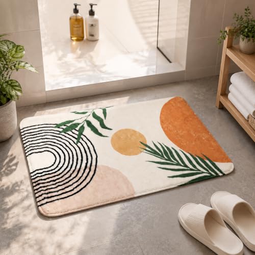 Bathroom Rugs Non-Slip Boho Bath Mat, Small Cute Bath Mat Soft Washable Bath Rug for Bathtub Boho Bathroom Decor - color: Orange, size: 1'8" x 2'8" (Rectangular)