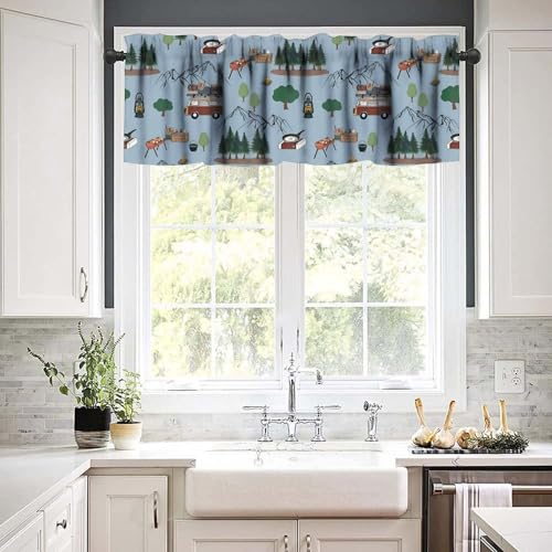 Camping Caravan Valance Curtain, Rustic Camping Equipment Farmhouse Forest Adventure Blackout Window Valance for Kitchen Kids Bedroom Livingroom, 54x18inch - color: Camp-5