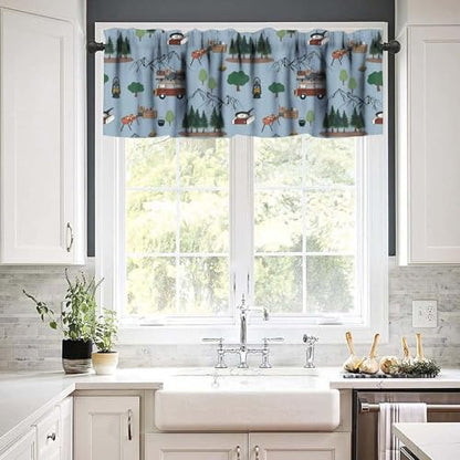 Camping Caravan Valance Curtain, Rustic Camping Equipment Farmhouse Forest Adventure Blackout Window Valance for Kitchen Kids Bedroom Livingroom, 54x18inch - color: Camp-5