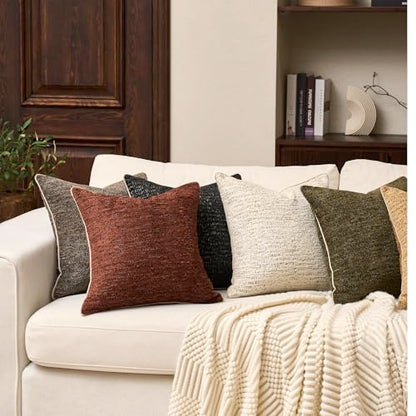 Yangest Chenille Pillow Cover 20 x 20 Inches, Thick Textured Square Throw Pillow Cover Farmhouse Modern Soft Accent Couch Neutral Pillow Cover for Living Room Bedroom, Green - color: Olive Green, size: 20" x 20" (Pack of 1)