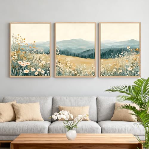 3Pcs Meadow Wildflower Landscape Canvas Wall Art Natural Mountain Prints - color: Mountain Landscape, size: 12x16 Inches