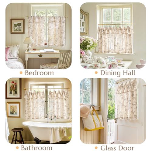 jinchan Taupe Floral Kitchen Tier Curtains with Valance, 24 Inch, 2 Panels - color: Alisa Taupe, size: 30"W x 24"L (Pack of 2)