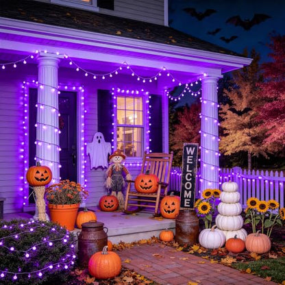 JMEXSUSS 100 LED Globe Purple Halloween Lights Battery Operated 8 Modes - color: Purple, size: 100 LED Battery