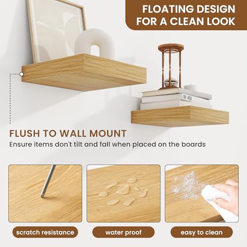 Floating Shelves for Wall, Wall Mounted Wood Shelves, Oak, Set of 3, 6.5” - color: Oak, size: 6.5"W x 6.5"D , 3 Pack