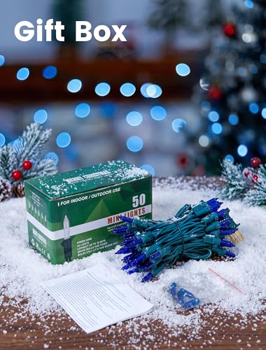 Blue Christmas Lights,13FT 50 Count Mini Clear String Lights - color: Blue(Green Wire), size: 50 count