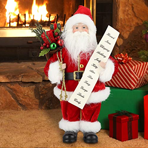 Uten 12" Santa Claus, Christmas Decorations Figurine Figure Decor with List and Gifts Bag for NEW Year Holiday Party Home Decoration - size: 12"(1)