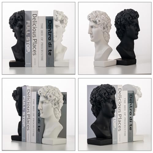 Lukitas David Decorative Bookends, Half-and-Half Book Ends, B&W‌ 9.5'' - color: David - Bk&wh