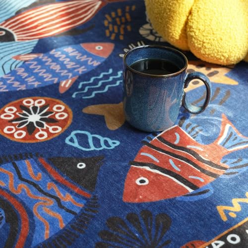 jinchan 2x3 Coastal Area Rug Washable Kids Rug Colorful Ocean Fish Mat Blue - color: Undersea Stroll Navy Blue, size: 2' x 3' (Rectangular)