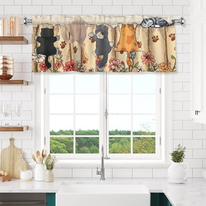 Funny Cute CatsValances for Windows Rod Pocket Curtain Valance 1 Panel Short Curtains for Kitchen Bathroom Living Room Bedroom Window Treatments - color: Funny Cute Cats