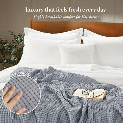 Threadmill Twin Waffle Bed Blanket, Rayon Derived from Bamboo,Scottish Grey - color: Scottish Grey, size: Twin (68" x 92")