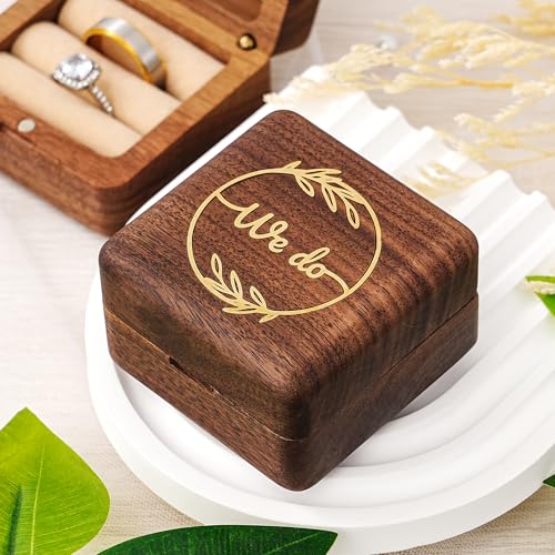 KWOOD We Do-Custom Wooden Wedding Ring Box, Personalized Metal Name Wooden Ring Box, Wedding Ceremony Ring Holder, Anniversary Birthday Gift Idea - style: G-We Do
