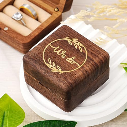 KWOOD We Do-Custom Wooden Wedding Ring Box, Personalized Metal Name Wooden Ring Box, Wedding Ceremony Ring Holder, Anniversary Birthday Gift Idea - style: G-We Do