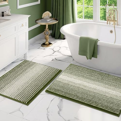 BSICPRO Bathroom Rugs Sets 2 Piece, Non Slip Striped Bath Mats, Sage - color: Sage, size: 20" x 32" Plus 16" x 24"