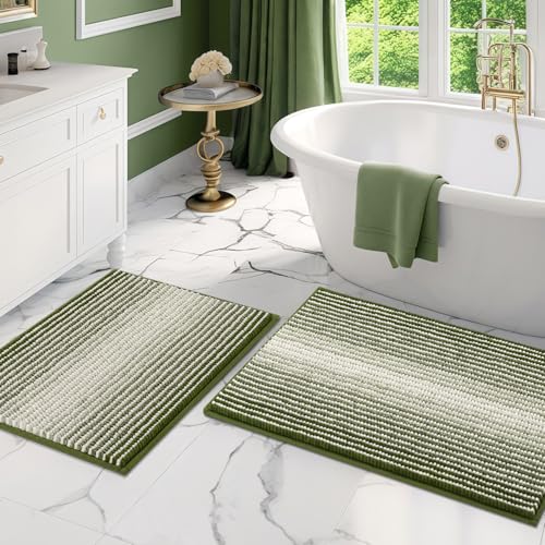 BSICPRO Bathroom Rugs Sets 2 Piece, Non Slip Striped Bath Mats, Sage - color: Sage, size: 20" x 32" Plus 16" x 24"