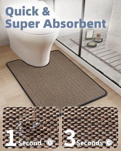 PADOOR Braided Toilet Rugs U Shaped 20''x24'', Non Slip Toilet Mat, Black - color: Black, size: 20''x24'' U-Shaped