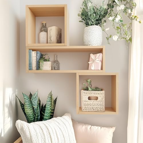 Kaboon Cube Floating Shelves Set2, Display Shelves Wall Mount 7.75" D x 12.5" W x 12.5" H, (Cyan, Square 2 Cubes) - color: Light Walnut, size: Square-Set2