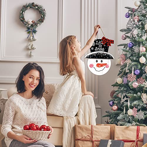 Whaline Large Christmas Snowman Wooden Hanging Sign Winter Welcome Door Sign with Buffalo Plaid Bow Snowman Wood Front Door Hanger for Home Indoor Outdoor Farmhouse Wall Window Decor - style: Classic