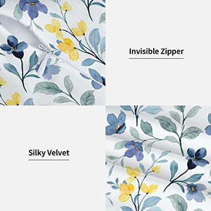 Yellow Sage Green Blue Floral Throw Pillow Covers 18x18 Inch Set of 2 - color: Yellow Blue Flower, size: 18" x 18" (Pack of 2)