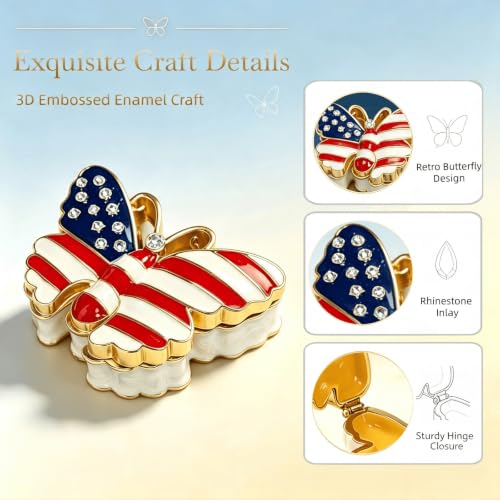 Jewelry Box American Flag Patriotic Trinket Box 4th Of July Home Decor - color: butterfly-2
