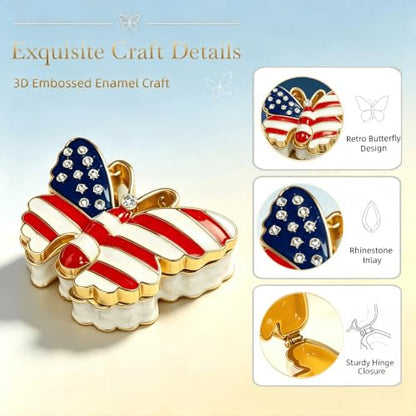 Jewelry Box American Flag Patriotic Trinket Box 4th Of July Home Decor - color: butterfly-2