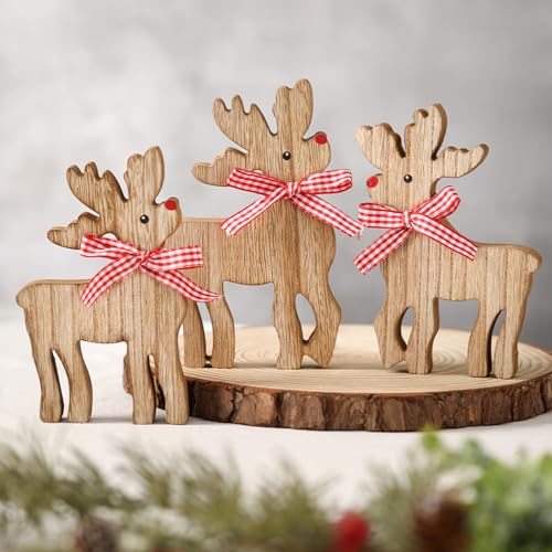 Reindeer Christmas Decor Wooden Deer Table Decoration 3Pcs