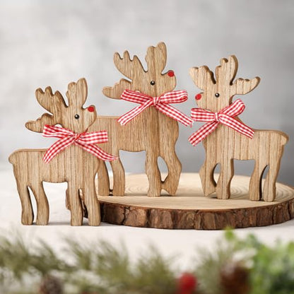 Reindeer Christmas Decor Wooden Deer Table Decoration 3Pcs