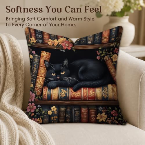 OUZ Vintage Book Cat Whimsical Throw Pillow Cover,Decorative Pillowcase - color: Brown-cat01