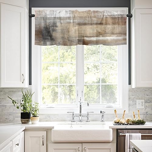 Tan Grey Window Valances, Abstract Art Valances for Windows Treatment Decorations, Farmhouse Rod Pocket Privacy Decorative Curtain Valance for Bathroom Bedroom Living Room, 54 X 18 in, 1 Panel - color: Tan, size: 54"W x 18"L (Pack of 1)