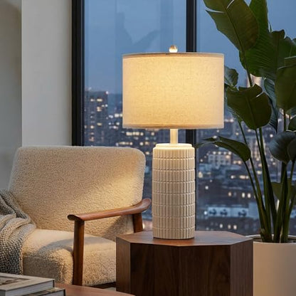 PoKat 23’’ Dimmable Table Lamps Set of 2 with Remote for Living Room, White - color: Cream