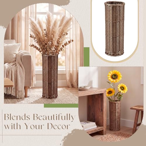 Giegxin Natural Wicker Floor Vase, 17 Inch Tall Large Rattan Basket Vase for Flowers, Decorative Rustic Boho Woven Floor Planter for Living Room, Farmhouse, Balcony, Home Decoration