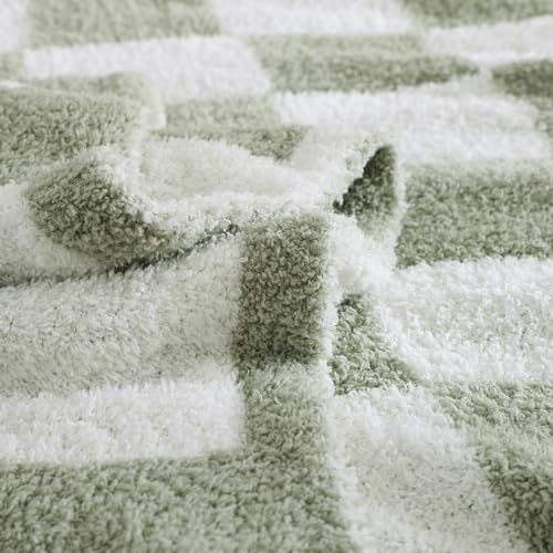 WRENSONGE Soft Checkered Throw Blanket for Couch-Cozy Warm Knitted Blankets - color: Aloe Sage, size: Small(30''x40'')