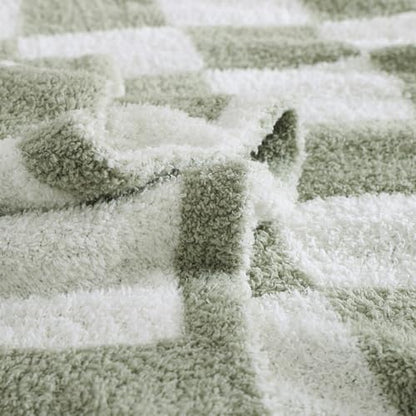 WRENSONGE Soft Checkered Throw Blanket for Couch-Cozy Warm Knitted Blankets - color: Aloe Sage, size: Small(30''x40'')