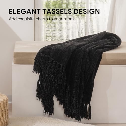 RECYCO Chenille Throw Blanket for Couch, 60"x80", Black - color: Black, size: 60'' X 80''
