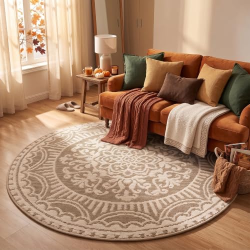 U'Artlines 4ft Round Area Rug Non Slip Low Pile Floor Carpet Beige - color: Beige, size: 4' (Round)